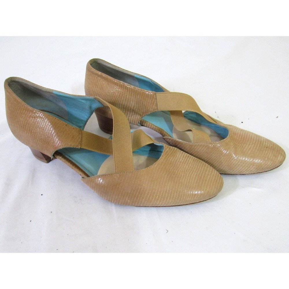 THIERRY RABOTIN Snake Embossed‎ Tan Cross Strap Heels - Size 37.5 EU/7.5 US $430